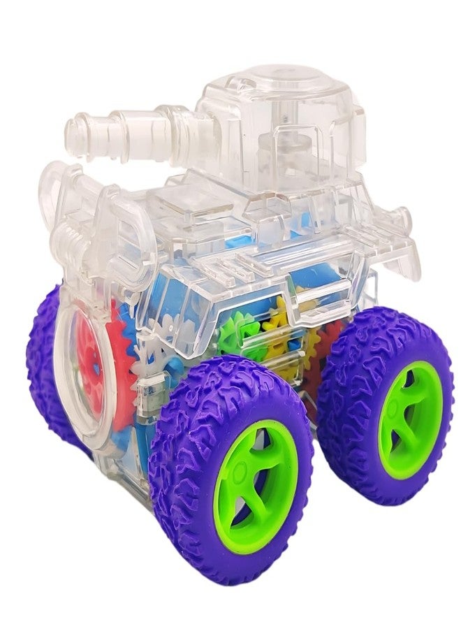 بلس بوينت دبابة صغيرة شفافة من PLUSPOINT، مزودة بإضاءة وتروس قابلة للدوران 360 درجة، لعبة ميكانيكية تحاكي التروس، هدية مثالية للأطفال من الجنسين في أعياد الميلاد، لعبة مركبة عسكرية تعمل بالاحتكاك للأطفال من الجنسين. - Image 1